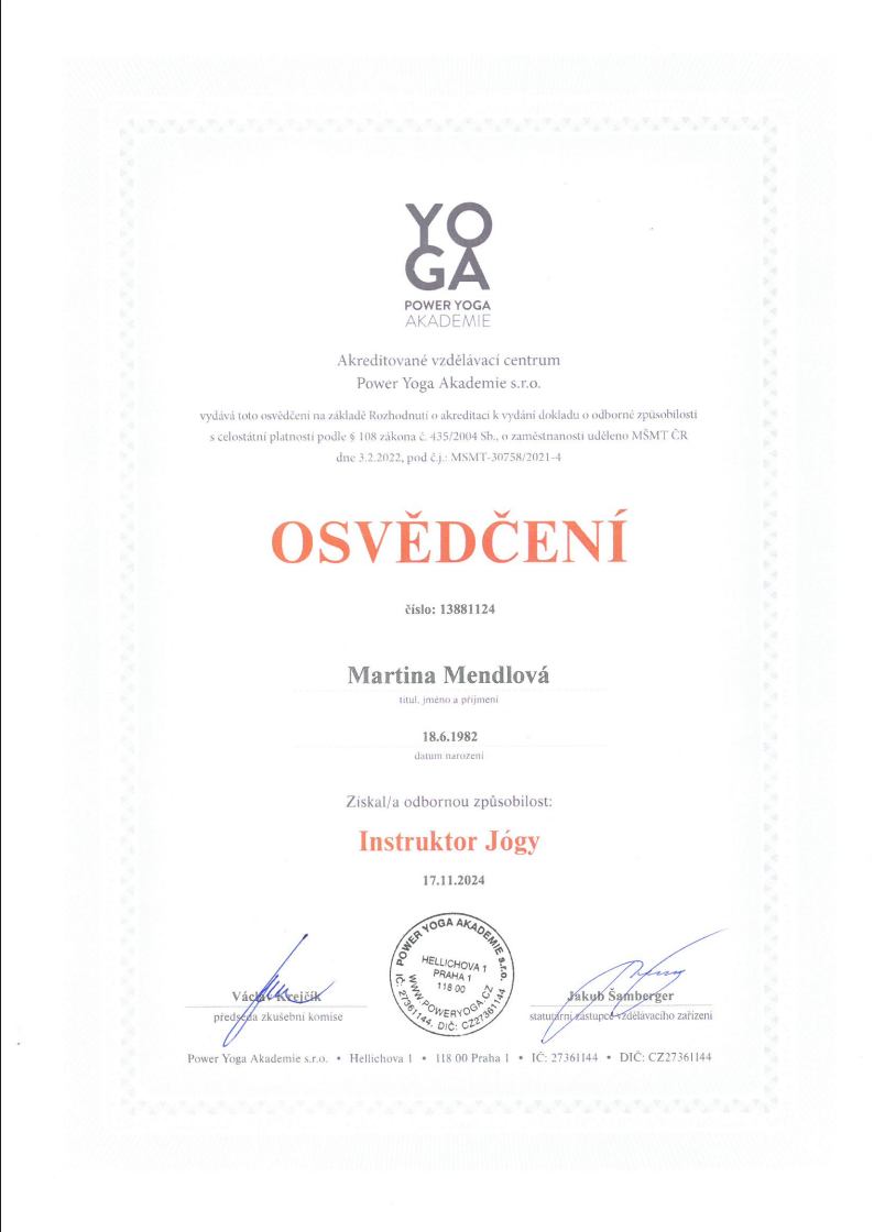 Jóga certifikát