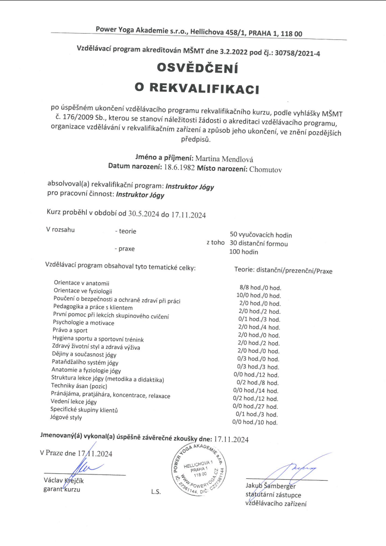 Jóga certifikát