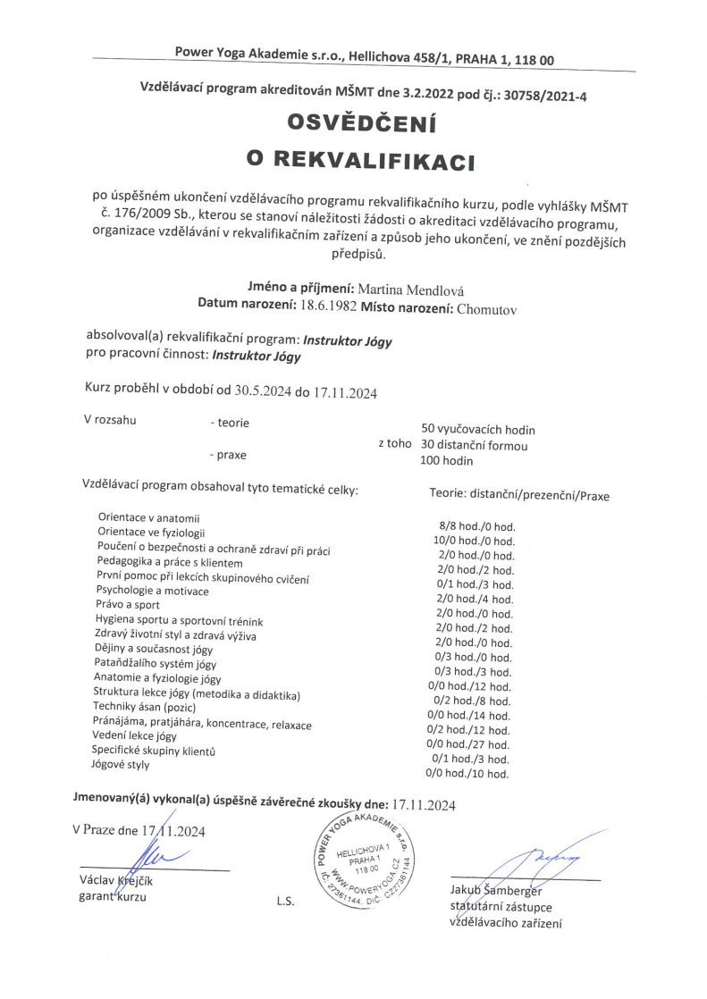 Jóga certifikát