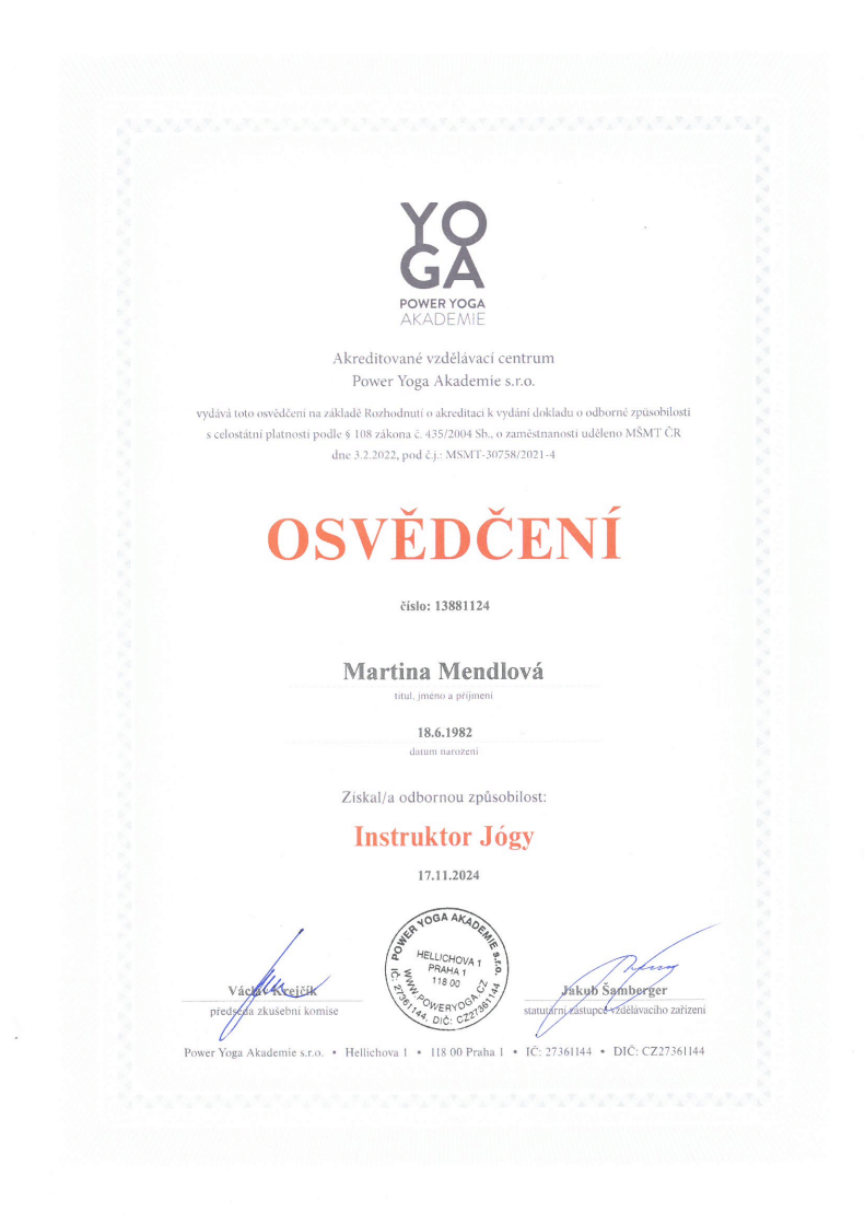 Jóga certifikát